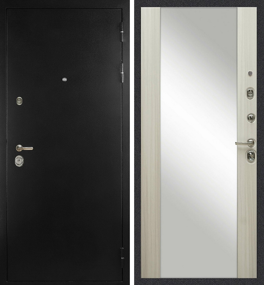 Дверь ЛД-270 металлическая с порошковым напылением/дуб беленый с зеркалом