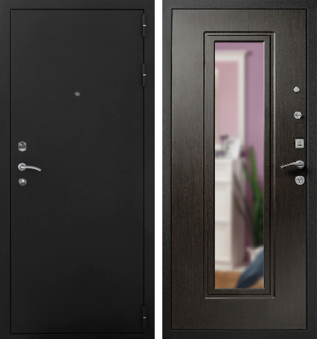 Дверь в квартиру с зеркалом ЛД-273 МДФ Венге + порошковый окрас