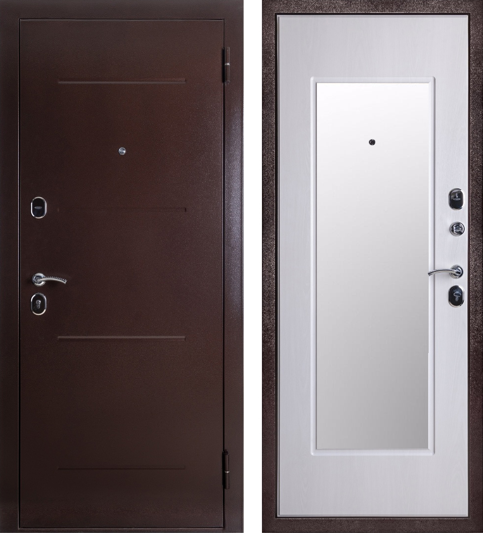 Дверь металлическая в квартиру ЛД-851с порошковым напылением/ясень беленый/зеркало