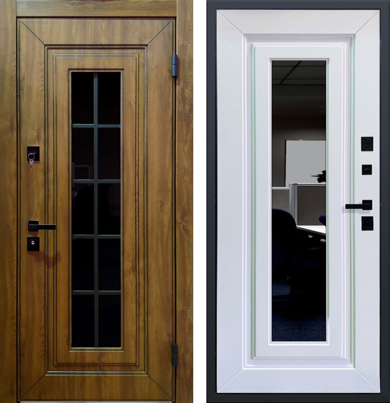 Двери для загородного дома со стеклом и зеркалом ЛД-810 отделка МДФ