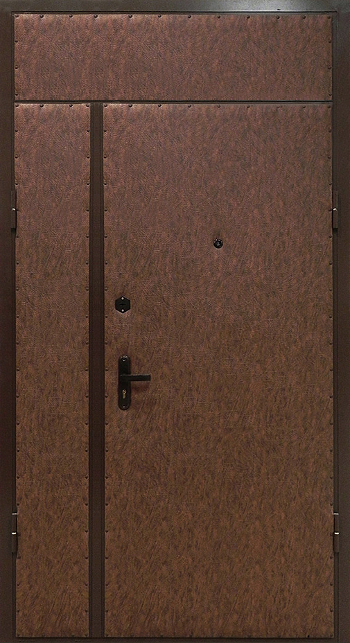 Тамбурная дверь с боковой и верхней вставкой ЛД-758 коричневая экокожа