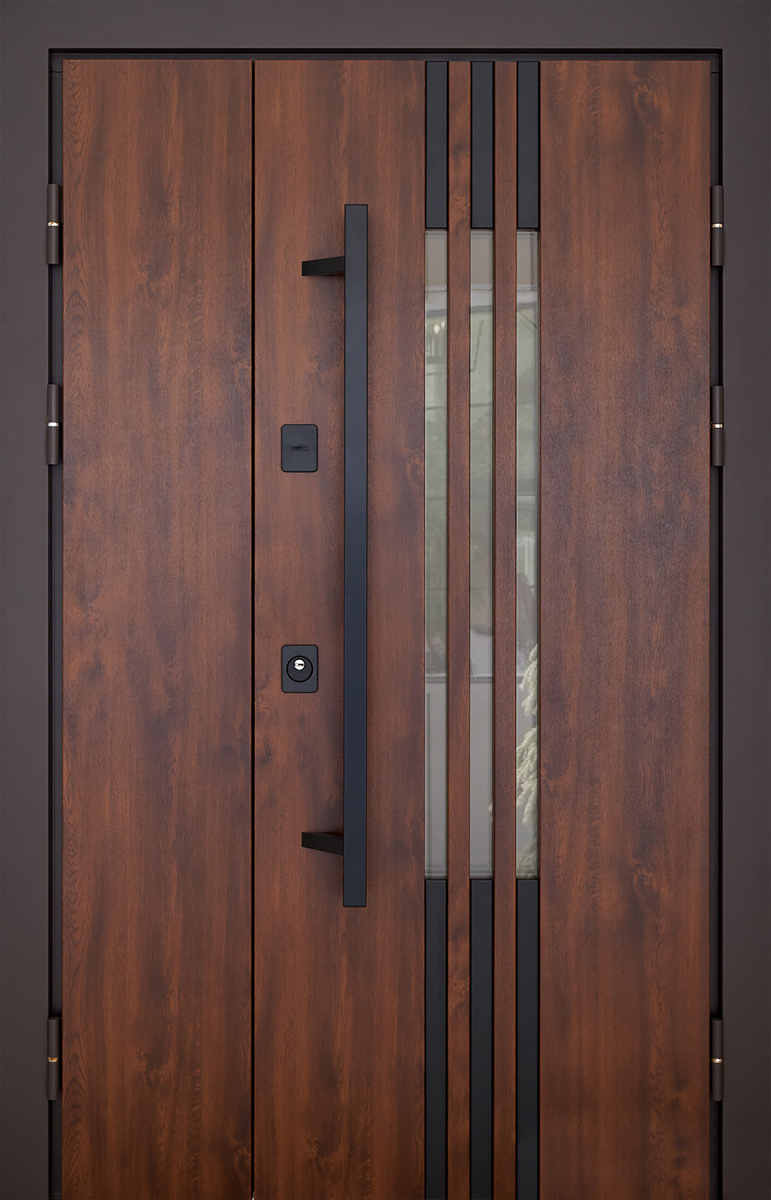 Входная дверь двустворчатая ЛД-723 коричневая
